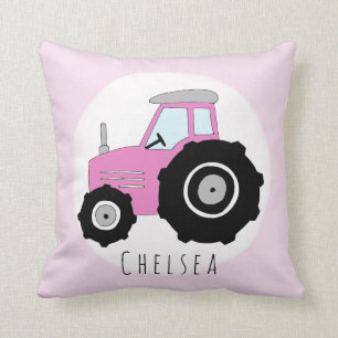 Baby Girl Doodle Pink Tractor with Name Nursery Cushion