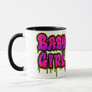 Baby Girl Dripping Word Art Spray Paint Pink Green Mug