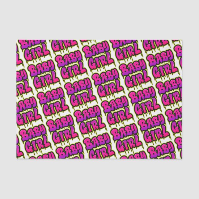 Baby Girl Dripping Word Art Spray Paint Pink Green Tissue Paper (Front)