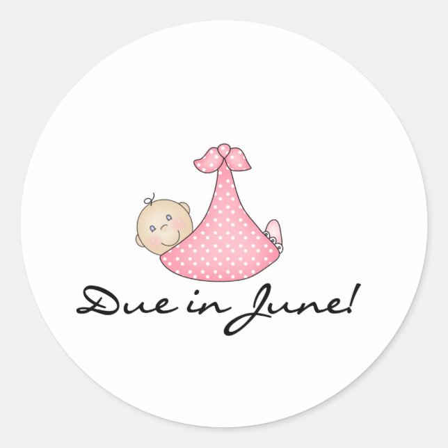 Baby Girl Due in June Classic Round Sticker (Front)