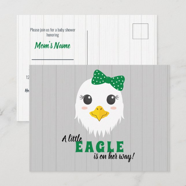 Baby Girl Eagle Green Baby Shower Invitation Postcard (Front/Back)