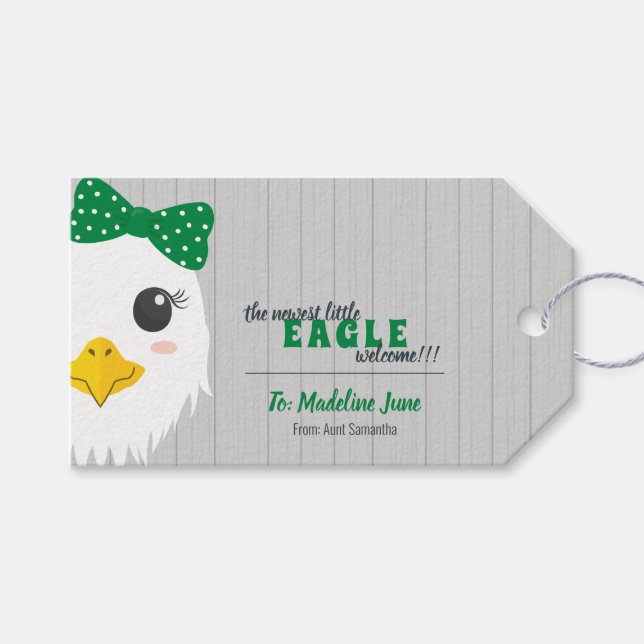 Baby Girl Eagle Green Gift Tags (Front (Horizontal))