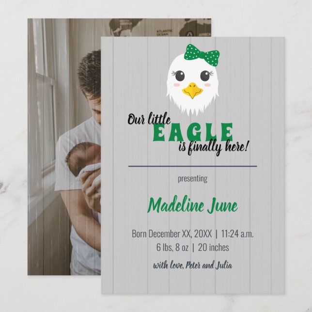 Baby Girl Eagle Green Vertical Baby Announcement (Front/Back)