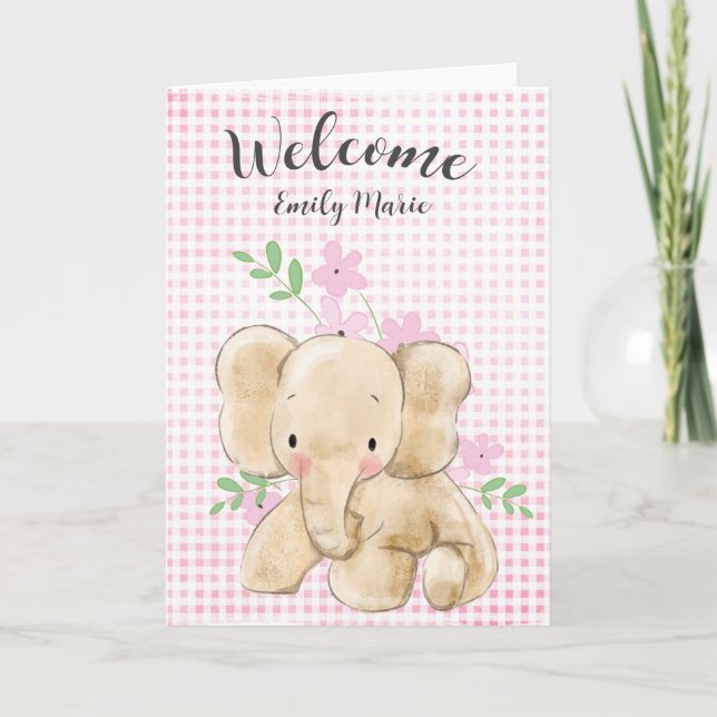 Baby Girl Elephant Congratulations Card (Front)