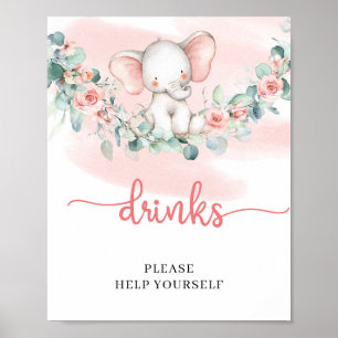 Baby Girl Elephant eucalyptus drinks table sign