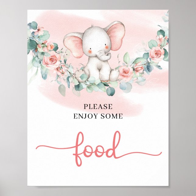Baby Girl Elephant eucalyptus wreath food sign (Front)