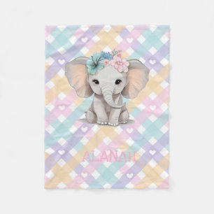 Baby Girl Elephant Gingham Fleece Blanket Nursery