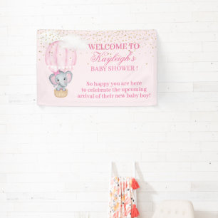  Baby Girl Elephant Hot Air Balloon Baby Shower Banner