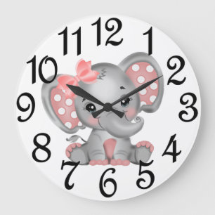 Baby Girl Elephant Large Clock