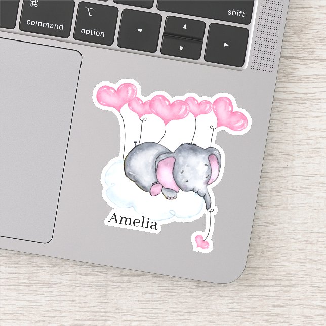 Baby Girl Elephant on Cloud with Pink Hearts Vinyl (Detail)