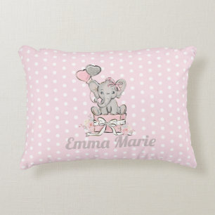 Baby Girl Elephant Pink Silver Balloons Decorative Cushion