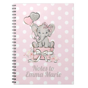 Baby Girl Elephant Pink Silver Notes to Notebook