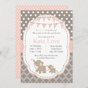 Baby Girl Elephant Shower Invitation - Pink
