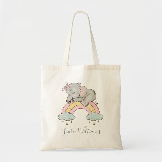 Baby Girl Elephant Watercolor Pink Customize Tote Bag (Front)