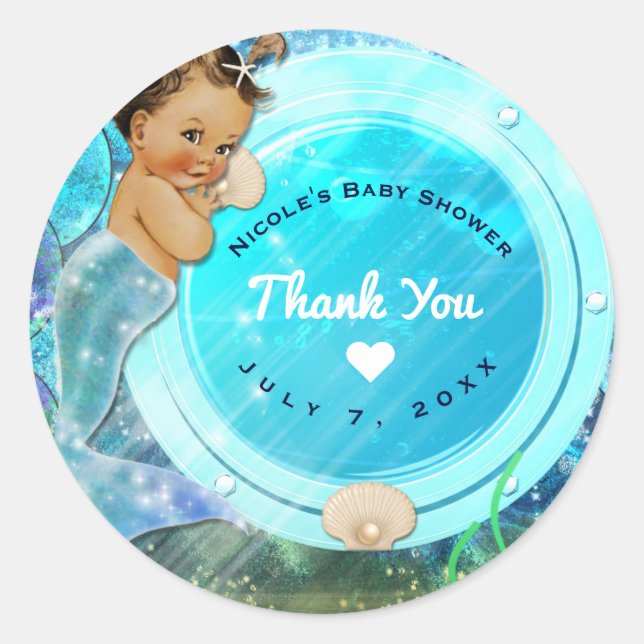 Baby Girl Enchanted Mermaid Baby Shower Party Classic Round Sticker (Front)