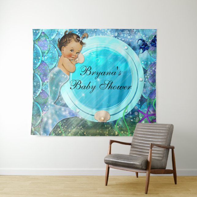 Baby Girl Enchanted Sea Mermaid Party Backdrop Tapestry (In Situ (Horizontal))