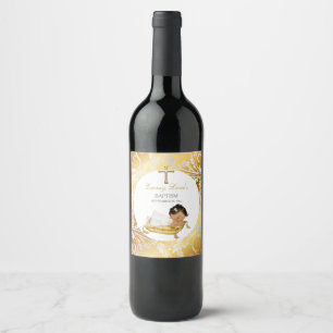 Baby Girl Ethnic Christening Baptism Gold Silver Wine Label