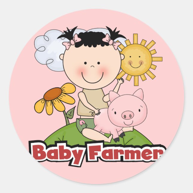 Baby Girl Farmer Wtih Pig T-shirts and Gifts Classic Round Sticker (Front)