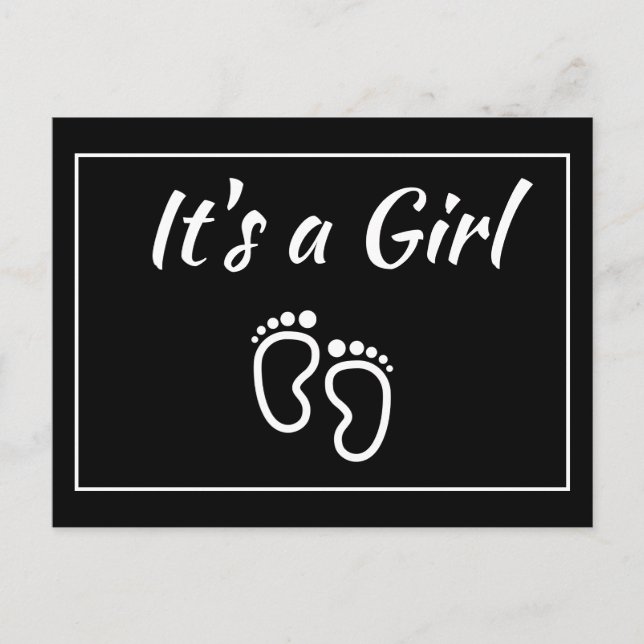 Baby Girl Feet Black Modern Minimalist Birth Announcement Postcard (Front)