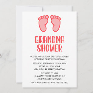 Baby Girl Feet First Time Grandma Baby Shower Invitation