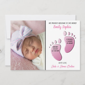 Baby Girl Feet Flat Announcement Card