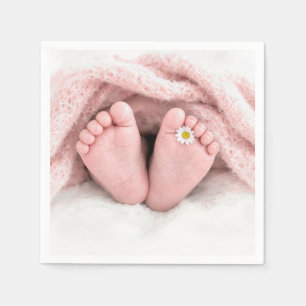 Baby Girl Feet with a White Daisy Napkin