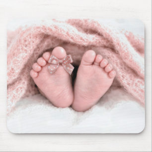 Baby Girl Feet with Bow on Toe Mouse Mat