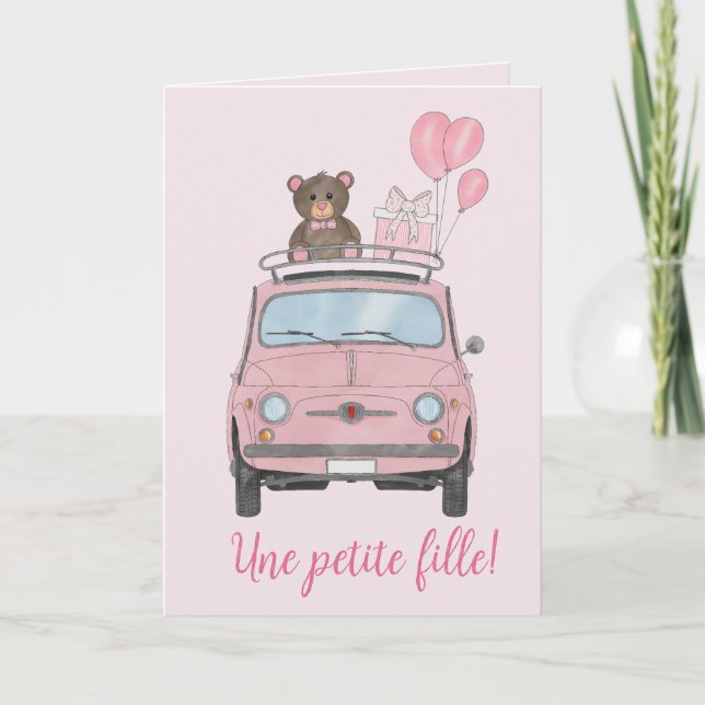 Baby Girl Fiat 500 French congratulations Card (Front)