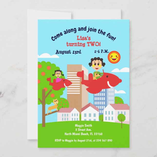 Baby girl fies with mum second birthday party  inv invitation (Front)