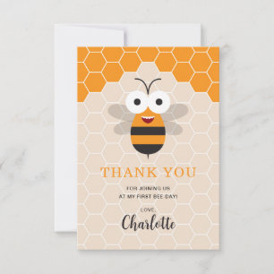 Baby Girl First 1st Bee Day Birthday Honeybee Thank You Card