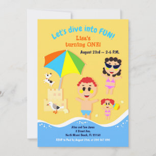 Baby girl first birthday beach party invitation