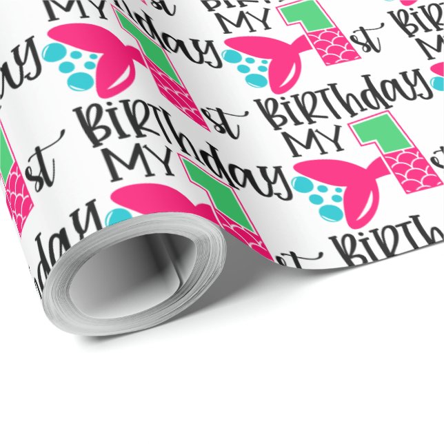 baby girl first Birthday mermaid Wrapping Paper (Roll Corner)