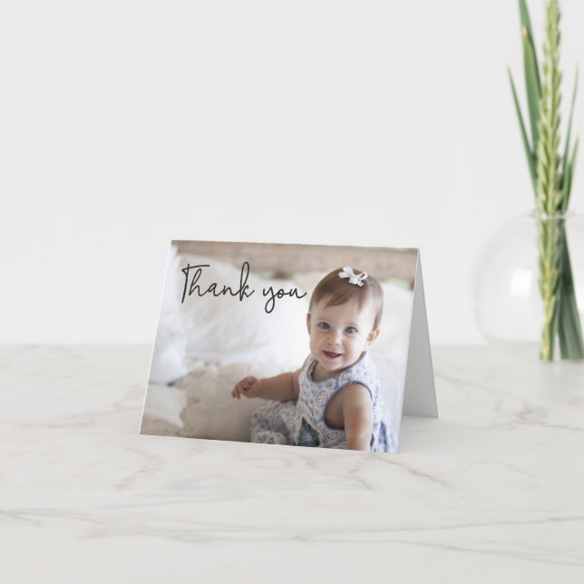 Baby Girl First Birthday Party Customisable photo Thank You Card (Front)
