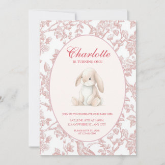 Baby Girl First Birthday Party Invitation 