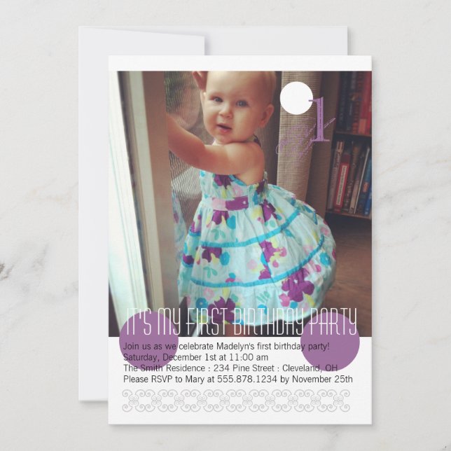 Baby Girl First Birthday Party Invitation (Front)