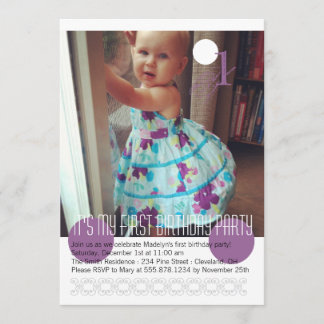 Baby Girl First Birthday Party Invitation