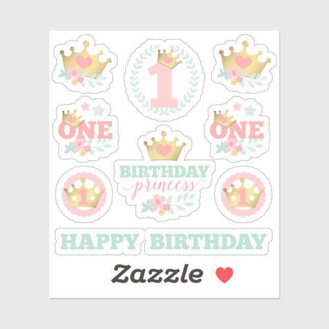 Baby Girl First Birthday Princess Crown Pink Party (Sheet)