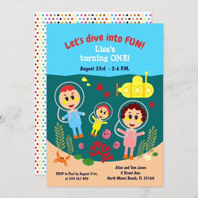 Baby girl first birthday summer party invitation (Front/Back)