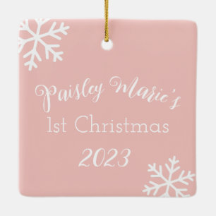 Baby Girl First Christmas Blush Pink Photo & Text Ceramic Ornament