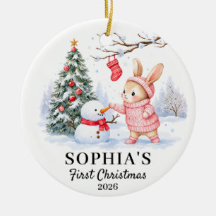 Baby Girl First Christmas Bunny Name & Year Ceramic Tree Decoration