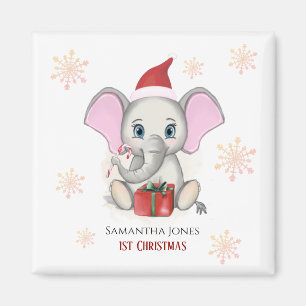 Baby Girl First Christmas Cute Elephant Holidays Magnet