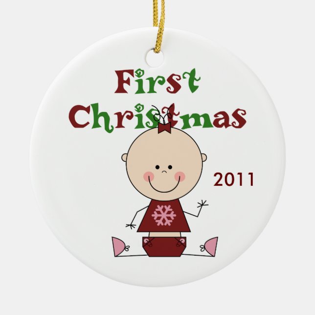 Baby Girl First Christmas Dated Ornament (Front)