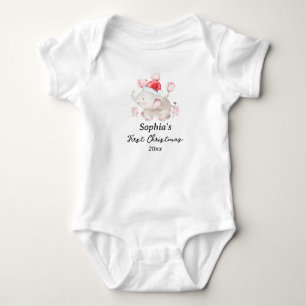 Baby Girl First Christmas Elephant Custom Name Bodysuit