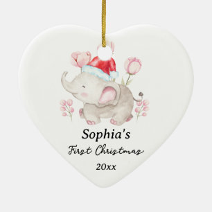 Baby Girl First Christmas Elephant Custom Name Ceramic Tree Decoration