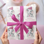 Baby Girl First Christmas Elephant Pink Snow Name Wrapping Paper Sheet<br><div class="desc">Recognise a baby girl's First Christmas with this personalised giftwrap sheets set of 3 featuring a cute watercolor baby girl elephant wearing a pink stocking cap and holding a pink Christmas ornament surrounded by pink snowflakes with your choice of text (the sample shows NAME'S FIRST CHRISTMAS) in your choice of...</div>