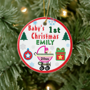 Baby Girl First Christmas Green NAME Ceramic Tree Decoration