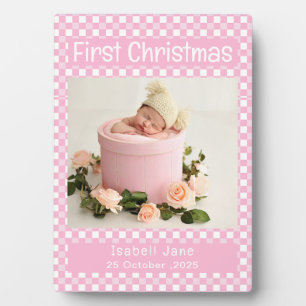 Baby Girl First Christmas Photo Collage  Pink  Plaque