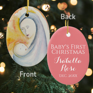 Baby Girl First Christmas Pink Religious Non Photo Ceramic Tree Decoration