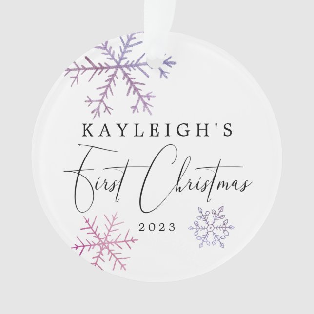 Baby Girl First Christmas Pink Snowflakes Photo Ornament (Front)