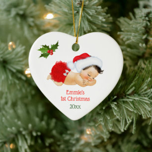 Baby Girl First Christmas Red Santa Hat Ceramic Or Tree Decoration